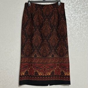 RL Richard VTG Paisley Print Midi‎ Pencil Skirt Stretch Brown Boho Earthy NWT 16